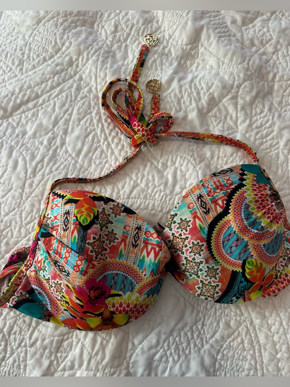 Luli Fama colorful mixed prints Chasing Waterfalls bikini top large